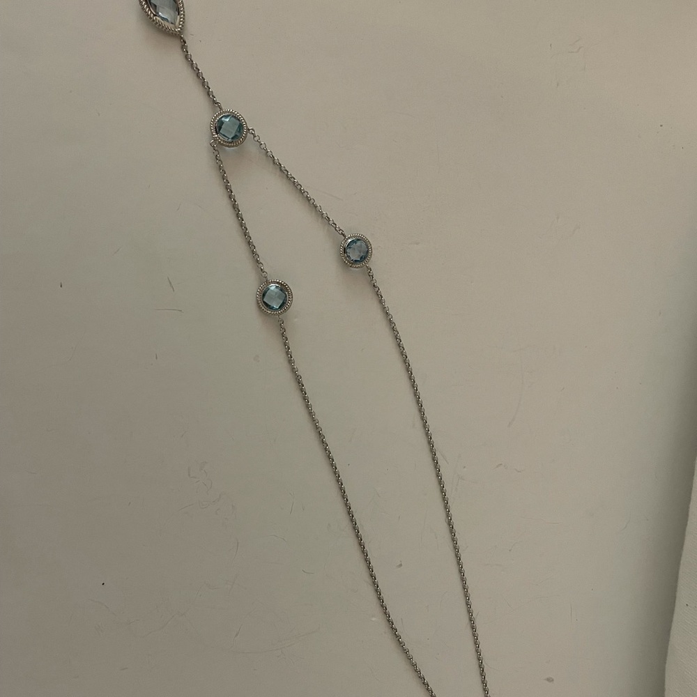 10K White Gold Sky Blue Topaz Station Necklace - Picture 5 of 8